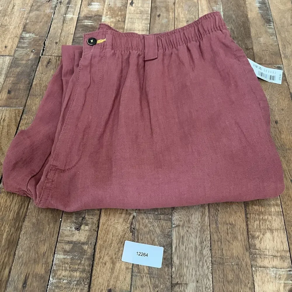 Caribbean Cargo Pants Men's 40x34 Mauve 100% Linen Adjustable Side Pockets NWT